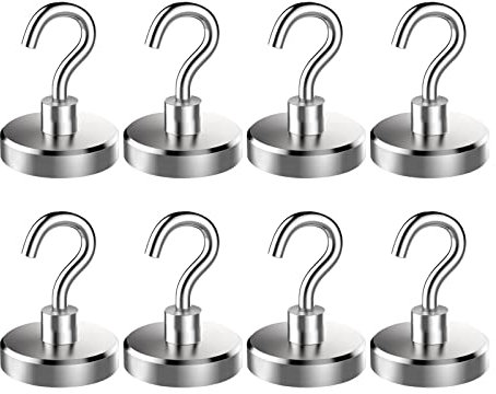 VEGCOO 8 Pack Magnetic Hooks, 12KG(26.5LBS) Super Strong Magnet Hook Small Magnetic Hanger, Heavy Duty Cruise Hook for Home School Office Kitchen Door Holder Key Refrigerators Grill