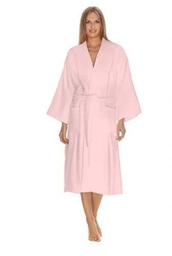 Womens Terry Cloth Bathrobe by Boca Terry, Cotton Spa Robes, Plush Pink Hotel Bath Robe, (Small-Medium)