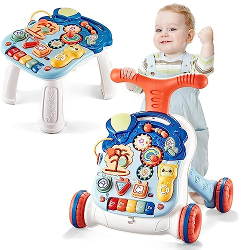 Carrellino Primi Passi Rimovibile Regolabile in Altezza,Primi Passi per Bambini Multifunzionale con Luce,Giocattolo Elettronico Educativo con Musica e Suoni,Girello per 9+ Mesi