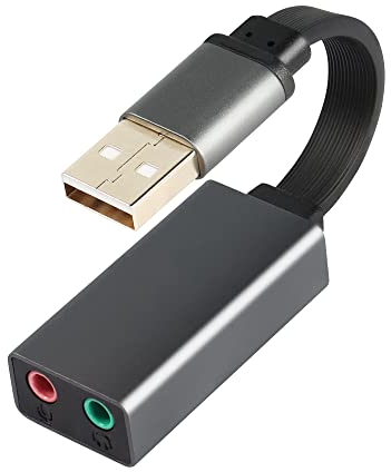 GINTOOYUN Adattatore per scheda audio esterna a doppio canale USB 2.0 a nastro piatto USB cavo per scheda audio stereo esterno con altoparlante da 3,5 mm,jack per cuffie e microfono