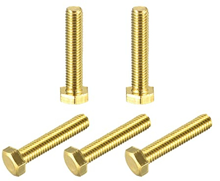 sourcing map Lot de 5 boulons hexagonaux en laiton, M5 x 25 mm, entièrement filetés, grade 4,8, vis à métaux à tête hexagonale en laiton massif pour machines