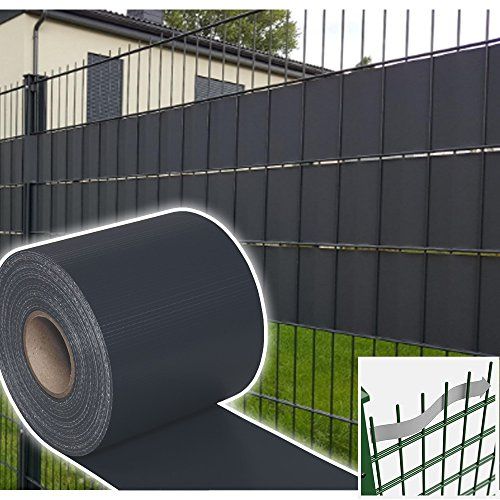 Jopassy 3er Set PVC Sichtschutzstreifen Doppelstabmatten, 70m x 19 cm inkl. 60 Befestigungsclips Sichschutz Zaun, Stabmattenzaun Sichtschutzstreifen Windschutz, Anthrazit