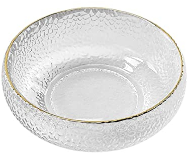 QRATIE Glasschale Im Japanischen Stil, Kreative Transparente Salatschüssel, Runde Form, Dekorative Schalen For Zuhause, Gemüse, Obst, Dessertschale Mit Goldrand (Color : Clear, Size : S)