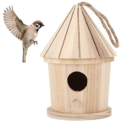 Casette per Uccelli in Legno, Casetta per Uccelli in Legno Naturale Non Finita Rotonda per Esterni Dipinta a Mano Casetta per Uccelli da Giardino Decorativa