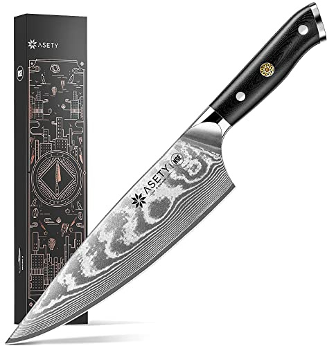 ASETY Damascus Chef Knife 8 inch, Japanese Knife with VG10 Steel Core
