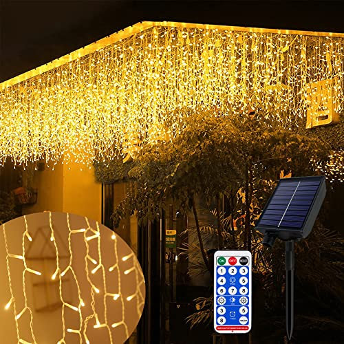XMTECH Solar LED Lichterkette Lichtervorhang Außen, 10m 400 LED Warmweiß Solar Lichterkette Außen Solar/USB-Betrieben, Eisregen Lichterkette mit 13 Modi Timer für Weihnachten Party Garten