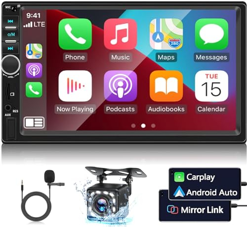 Radio para automóvil con Apple Carplay y Android Auto - Radio para automóvil con Pantalla táctil HD de 7 Pulgadas, Bluetooth y Mirror Link, EQ/FM/SWC/AUX/USB + cámara Trasera