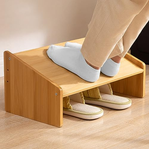 GAESHOW Reposapiés de Oficina de Madera, Taburete de Cama Rectangular Portátil, Soporte Para Pies Altura Ajustable, Apoya Pies Ergonómico y Ajustable Con Efecto Masaje Para Niños, Adultos y Mayores