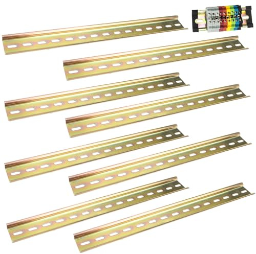 WHC 8 Stück DIN Schiene 29.5cm Lang 3.5cm Breit Reihenklemmen Hutschiene | Farbe Stahl Steckdose Montageschiene, Schrankaufhängeschiene für Verteilerschrank Schaltschrank Einbau (Gelb)