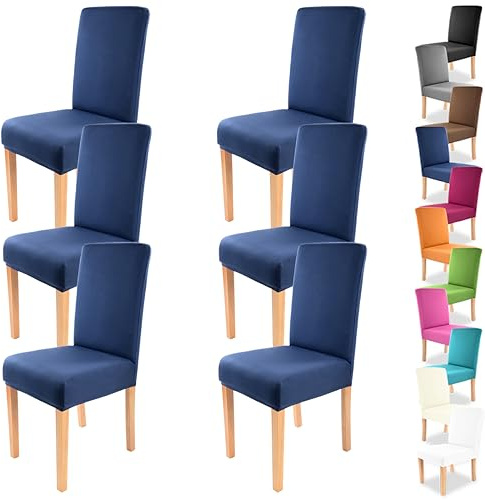 Gräfenstayn 6 STK Stretch-Stuhlhusse Charles - runde und eckige Stuhllehnen - VORTEILSPACKUNG - bi-elastische Passform mit Öko-Tex Siegel Standard 100: „Geprüftes Vertrauen“ (blau)