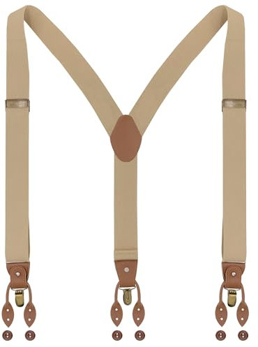 Ausukler Knöpfe Hosenträger für Herren Extra Stark 3,5cm Breit mit 6 Knöpfen und 3 Clips Verstellbar Einheitsgröße (Beige)