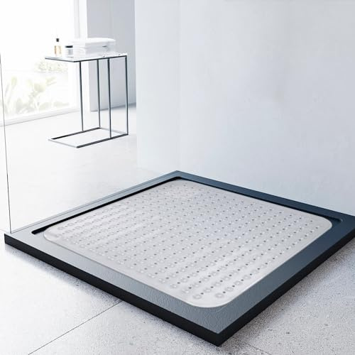 Lurowo Duschmatte rutschfest 80x80cm Duscheinlage, Antirutschmatte mit Saugnäpfe für Dusche oder Badewanne, große Quadratische Duschwanneneinlage (80 x 80 cm, Transparent)