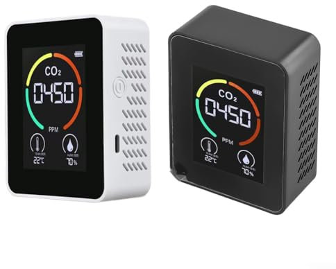 pour Détecteur de dioxyde de carbone, écran LCD, détecteur de qualité de l'air, détecteur de dioxyde de carbone 3 en 1, pour cuisine, salon, chambre à coucher, 9 x 7 x 3 cm (1 noir + 1 blanc)