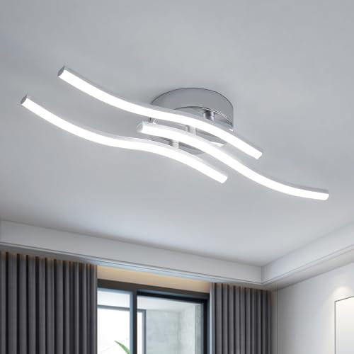 Dorlink Lampadario LED Soffitto, Plafoniera LED Soffitto Moderna, Lampadario Camera da Letto, 18W 1620LM Lampadario Soggiorno,6500K Bianco Freddo Lampadari Cucina, 3 luci Curve Plafoniera, Ø52CM