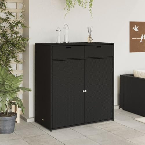 Homgoday Gartenschrank Aufbewahrungsschrank Geräteschrank mit viel Stauraum Spindschrank Balkonschrank Terrassenschrank Rattanschrank Schwarz 105x55x113 cm Poly Rattan