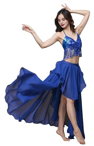 MUNAFIE Langer Rock mit Schlitz Irregulär Röcke für Damen Tanzrock Tanzkleid Bauchtanz Kostüm