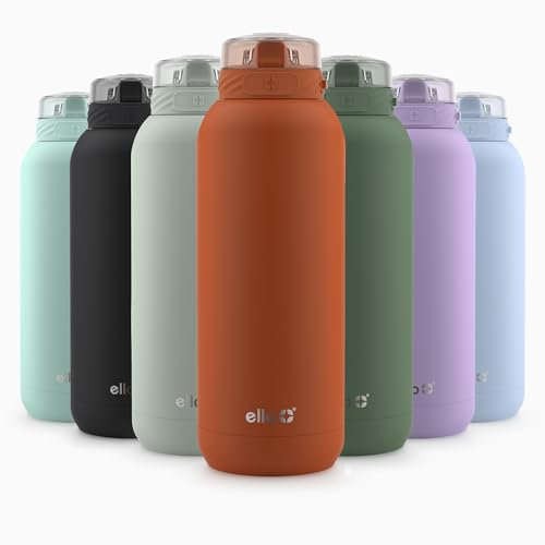 Ello Cooper 40oz Stainless Steel Water Bottle Vacuum Insulated with Straw and Carry Handle, Leak Proof Locking Lid with Soft Silicone Spout, Dishwasher Safe, Bonfire