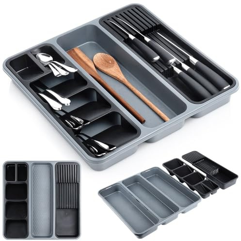 orion group Schubladeneinsatz Besteckkasten Besteckorganizer | Schubladenorganizer grau 40x40 cm