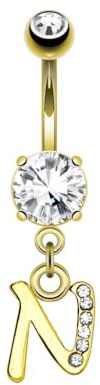 beyoutifulthings Bauch-nabelpiercing Buchstaben-Anhänger Gold Clear Nabel-Piercing Chirurgenstahl Bananabell Stab-länge 10-mm