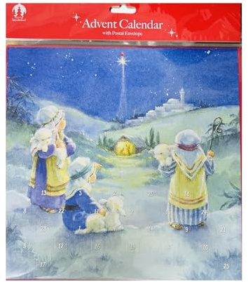 Traditional Christmas Nativity Advent Calendar with Envelop| Jesus Born| XMAS Count Down, Seasons Greetings Festive Design| Unfilled, Various Designs and Sizes (Nativity Design 4)