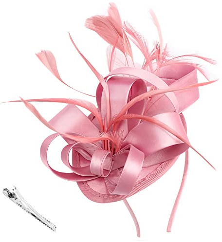 DRESHOW Fascinator Hüte für Damen Pillbox Hut mit Schleier Stirnband und Einer Gegabelten Clip Tea Party Kopfbedeckung