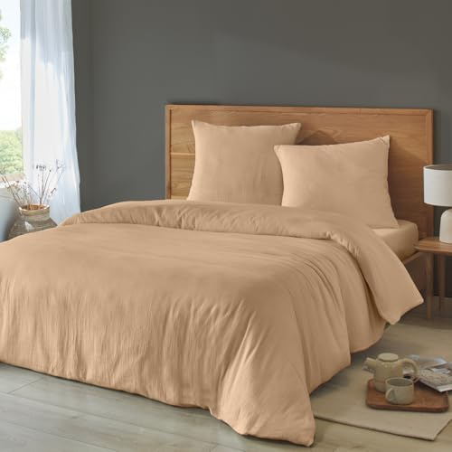Duquennoy & Lepers - Parure de Lit Double Gaze de Coton - Housse de Couette 240×220 CM avec Boutons + 2 Taies – Tissu 71 Fils, 145 g/m² - Douce, Aérée et Élégante - Oeko-TEX® - Lin