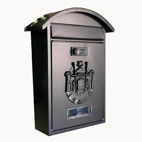 Briefkasten mit Zahlenschloss, Briefkästen Personalisiert mit Sicherheitsschlüssel, Sicherer Brifkasten Vintage zum Aufhängen, Post Box aus Gusseisen, für Den Einsatz zu Hause Oder Im Geschäft(Black)