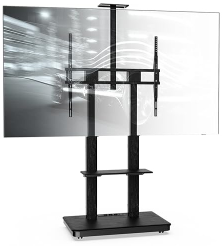 XTRARM Duolite mobilt, höjdjusterbart TV-stativ för 45-110 tum och max. 120 kg, max. VESA 900x800, med hyllor och grenuttag, svart, manuell