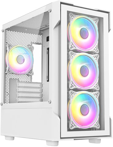 CiT Tornado White Gaming PC Case, Micro ATX PC Case with 4 ARGB Fans, Glass | White computer case with 4 pre-installed Dual Ring ARGB Infinity fans, 30 percent tinted tempered glass and 360mm radiator