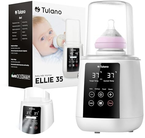 Tulano Ellie 35 | 6w1 Chauffe-biberon multifonction | Chauffe-biberon avec stérilisateur et veilleuse | Écran tactile LCD | Chauffage rapide | Matériaux sûrs | Universel