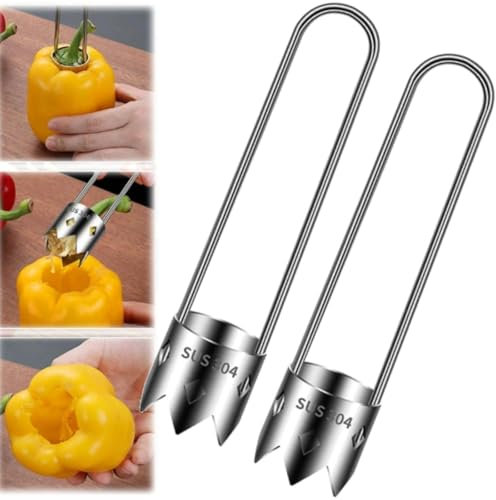 Obst- und Gemüseentkerner, roter Paprika-Entkerner, Edelstahl-Fruchtentkerner, universeller Apfelkernentferner mit ergonomischem Griff, für Gemüse, Obstentkerner, Küchenhelfer (2 Stück)