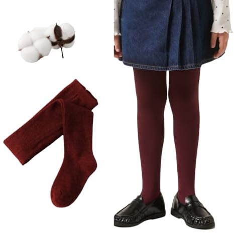 CYS Leotardos Escolares Niñas Juveniles 3-16 Años (104-172 cm) Medias Panty Algodón Peinado Sin Costuras Para Colegio Danza y Diario (FR/ES, Edad, 13 años, 14 años, Regular, 1, GRANATE)