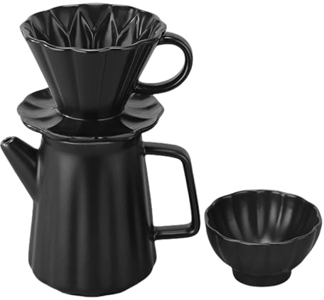 Pasdrucn Filtro de café reutilizable de 500 ml, con mini taza de café, para verter sobre con taza de cerámica, filtro de café de porcelana con taza, jarra de café con filtro, regalo para papá mamá
