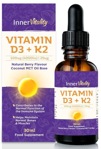 Vitamin D3 K2 Drops 4000iu Fast Absorbing MCT Oil for Immunity & Bones, 5-Month Supply High Strength Natural Berry Flavour Supplement for Adults & Kids 30ml
