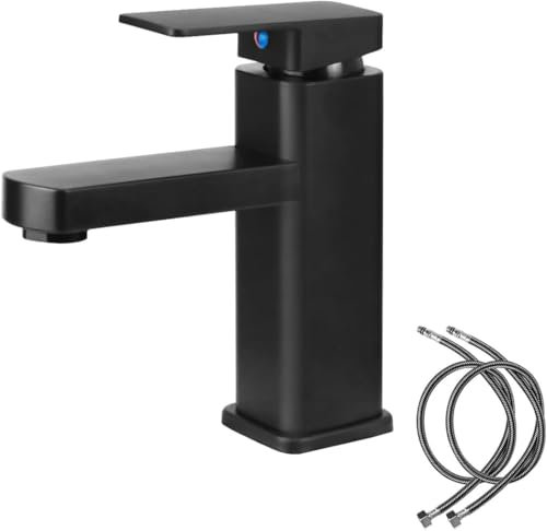 Rubinetto Bagno Lavabo Nero, Miscelatore Rubinetto Bidet Nero con Acqua Calda e Fredda Disponibile, Miscelatore Bagno Lavabo con due Flessibili, per Wc(C)
