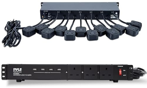 Pyle Surge Protector with 15-Outlet 1U Rackmount Power Distribution Unit, Extension Lead for Home Office, Gaming and Computer Accessories, Dorm Room Essentials, New Home Essential