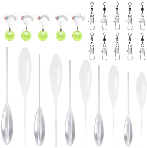 Srvauyea 25 Stück Spirolino Forelle Set, Forellen Angelzubehör Set, 5 X Spirolino Sinkend 5 X Sbirolino Schwimmend (6g 8g 10g 12g 15g) mit 10 Dreifachwirbel & 5 Schnurstopper Angeln