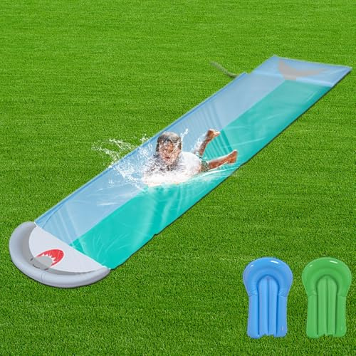 ACTOYS Scivolo d'Acqua, Scivolo Doppio per Prato con Bodyboards, Scivolo da Giardino Estivo con Irrigatore Integrato, Giocattolo Estivo Feste Estive, Giardini e Giochi d'Acqua All'Aperto (B:196x57in)