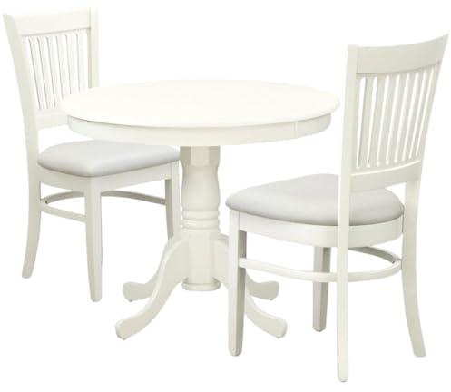 Furnifact White Solid Wood 3 Piece Set with Chairs, Compact Table and Chairs for 2, Ideal Small Kitchen or Dinette Table for Breakfast and More