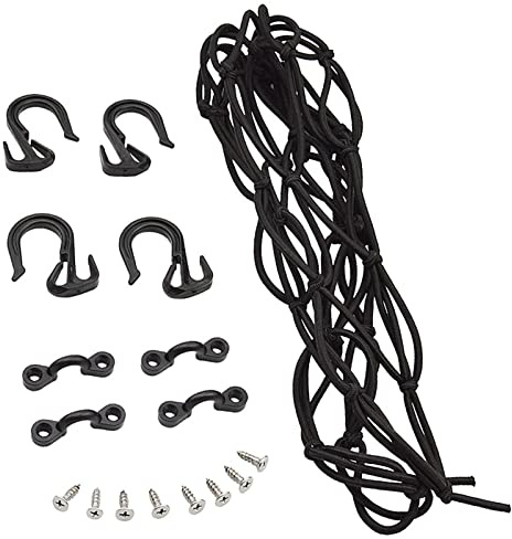 RiToEasysports Kayak Cargo Net Elastic Mesh Organizer with 4 Hooks 4 Pad Eyes 8 Screws for Canoe Deck Storage Quick Drainage Easy Install