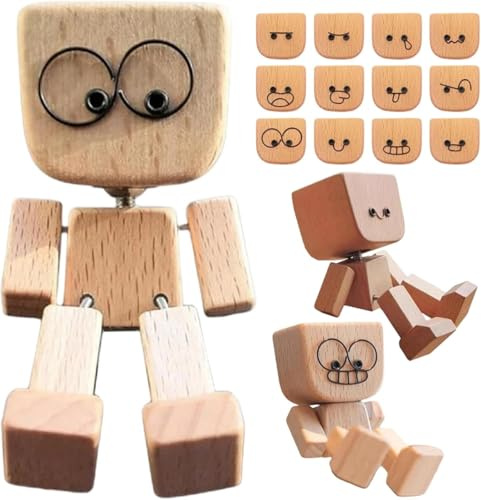 CelestiMingle Wackelnder Holzmann, Handgefertigte Wackelnde Holzfigur Puppe, witzige Auto-Ornamente, Holz-Dekoration für Schreibtisch, Handgefertigte Auto Dekoration, Geschenke für Männer (A)
