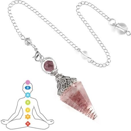 NOPKESV 1 pièce Pendentif en pierre précieuse,quartz rose, guérison hexagonale naturelle, pendule divinatoire en pierre naturelle, pour rituel de sorcellerie, divination