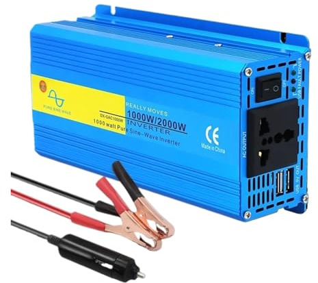 Convertisseur Tension Onduleur Sinusoïdal Pur 1000W 1200W 2000W Convertisseur Tension 50 Hz Prise UE/Un/US Transformateur Voiture 12V 24V 110V 220V(2000W 24V 220V Un)