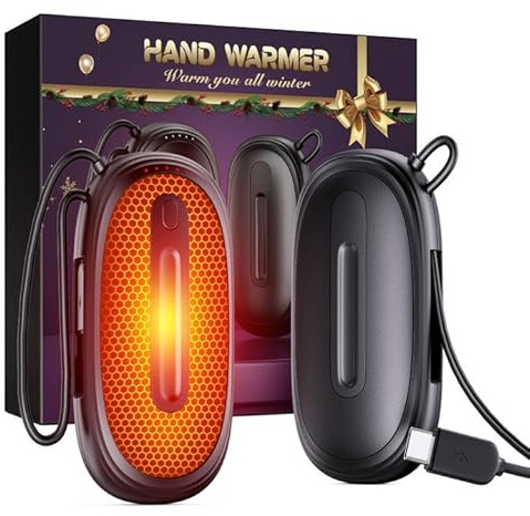 Hand Warmers Rechargeable 2 Pack 14000mAh Electric Hand Warmer with Type-C Cable, 2 in 1 Reusable Heater for Pocket Gloves, 5 Heat Settings Long Lasting 6-24H, Gifts for Christmas Outdoor Skiing