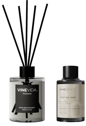 VINEVIDA Reed Diffuser for Home & Bathroom | Long-Lasting Scent Sticks Set | Oil Stick Diffuser | Bathroom Scent - Room Fragrance No. 3100 - Inspired by: Tobacco and Vanilla