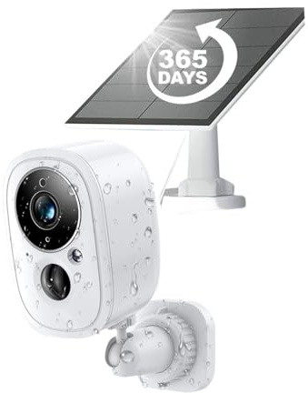 GUYSGNX Caméras de sécurité, Caméra de Surveillance IP sans Fil 5MP CCTV PIR à Batterie Rechargeable for l'extérieur avec Protection Solaire et sirène pour Usage extérieur(Cam NO TF Card)