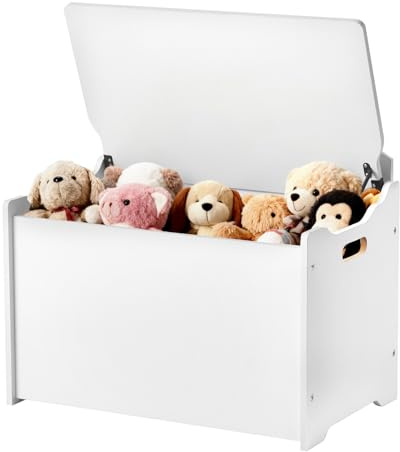 VEVOR Baule Portagiochi con Coperchio per Bambini da 597 x 368 x 545 mm, Contenitore per Giocattoli in Legno, con Schienale e Cerniera di Sicurezza, per Sala Giochi, Soggiorno, Ingresso, Bianco