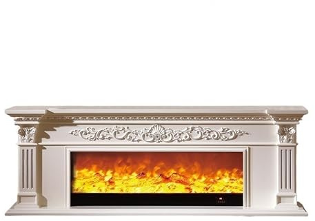 78,7 Elektrischer Kamin mit Kaminsims, realistische 3D-Flamme, freistehender TV-Kaminständer, dekorativer Schrank Wohnzimmer Kamin ﻿(Weiß)