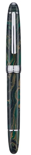 Asvine Jowo - Penna stilografica J16 in ebanite verde, con pennino fine, riempimento a stantuffo, design con finestra di inchiostro, chiave inglese e astuccio per penne