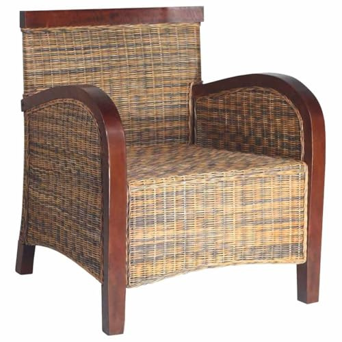 CongVVFV Handgeflochtene Rattan Sessel Mangoholz Rahmen mit Kissen und Sitzpolster für Wohnzimmer Schlafzimmer Dekoratives Element Tropischer Look Strukturell Solide Bequemes